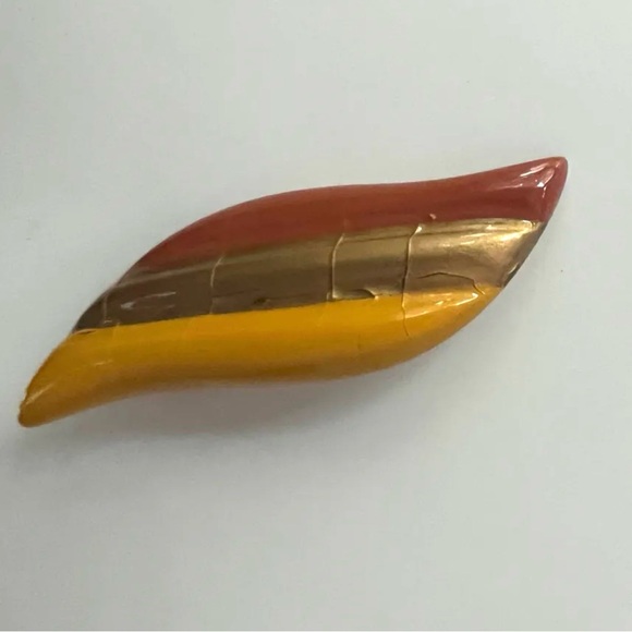Vintage handmade locally brooch / Rust Gold & Mystard Yellow / Minimalist - Picture 7 of 10